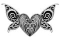 Art fancy vintage mix heart wings tattoo.