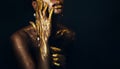 art fantasy portrait african american woman goddess. female hands close-up, fingers in golden paint. Girl queen style Royalty Free Stock Photo