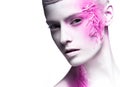 Art fashion girl with white skin and pink paint on