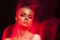 Art fashion make up photo. Woman with fire type flames arround h Royalty Free Stock Photo