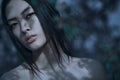 Art Fashion Spring Model Girl Portrait in Night Forest Royalty Free Stock Photo