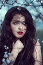 Art Fashion Spring Model Girl Portrait in Night Forest Royalty Free Stock Photo