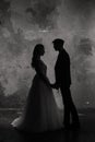 Art fashion studio photo of wedding couple silhouette groom and bride on colors background. Art Wedding style Royalty Free Stock Photo