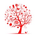 Art floral tree red for your design Royalty Free Stock Photo