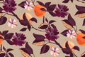 Art floral vector seamless pattern. Tangerine tree Royalty Free Stock Photo