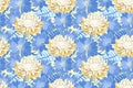 Art floral vector seamless pattern. Light yellow asters, blue succory