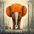 Enigmatic Forestpunk: A Pop Surrealism Illustration Of A Large Orange Elephant