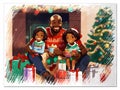 Art Full body pose of a smiling Black american family Wallpaper