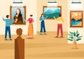 Art Gallery Museum Cartoon Illustration with Exhibition, Culture, Sculpture, Painting and Some People to See it in Flat Style Royalty Free Stock Photo