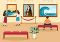 Art Gallery Museum Cartoon Illustration with Exhibition, Culture, Sculpture, Painting and Some People to See it in Flat Style Royalty Free Stock Photo