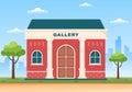 Art Gallery on Museum of Exhibition Visitors Viewing Modern Abstract Paintings at Contemporary and Photo in Flat Illustration