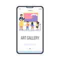 Art gallery onboarding page layout for school trips, flat vector illustration.