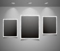 Art Gallery Template. Set of Photo Frames on Wall with lights. Jpeg illustrations