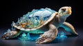 art of a giant china sea turtle on black background