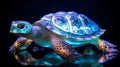 art of a giant glowing china sea turtle on black background