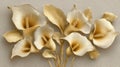 Art with golden calla lily flowers. Generative AI. Royalty Free Stock Photo