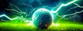 art, golf ball on green lawn, motion energy and lightning, banner made with Generative AI Royalty Free Stock Photo