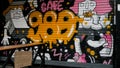 Art Graffiti on wall.Contains decorated with colorful text abstract effects paint spray cans.Artist hiphop style creative paint