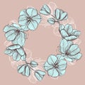 Art graphic round wreath frame decorated tulip flowers