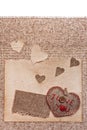Art greeting card on vintage background with heart, old paper, f Royalty Free Stock Photo