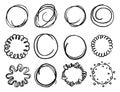 Art hand drawn scribble circle shape icon set Royalty Free Stock Photo