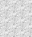 Art hand made objects toys black and white seamless pattern.