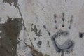 Art with hands in paint on wall concrete Royalty Free Stock Photo