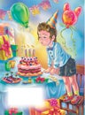 Little boy blows candle light on the cake Royalty Free Stock Photo