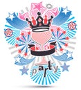 Art holiday background with stylized 3d monarch crown placed