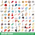 100 art icons set, isometric 3d style Royalty Free Stock Photo