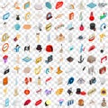 100 art icons set, isometric 3d style Royalty Free Stock Photo