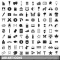 100 art icons set, simple style Royalty Free Stock Photo