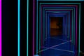 Art illusion of tonnel light up with colorfull led stripes Royalty Free Stock Photo