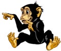 Funny cartoon chimpanzee pointing to something with finger