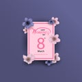 8 March sign and Abstract Pink Floral Greeting card.International Happy Women`s Day. Royalty Free Stock Photo