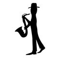 Saxophonist silhouette. Saxophonist. Jazz theme.