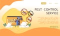 Design introduction of pest control with office cars and men spraying pesticides to kill pests, mice, cockroaches, mosquitoes Royalty Free Stock Photo
