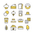 Bakery, coffeshop, sweet, dessert yellow colored icon set