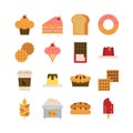 Bakery flat icon set, coffee shop icon set