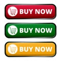 3d buy now button in red, green and yellow color Royalty Free Stock Photo