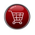 Shopping cart icon in glossy red button isolated on white background Royalty Free Stock Photo