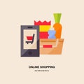 Online shopping icon, food shopping icon