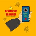 Illustration vector : conceptual of scammer and fraud alert Covid-19 pandemic Royalty Free Stock Photo