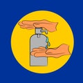 Illustration : covid 19 pandemic procedure concept, hand sanitizing