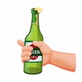 Hand Holding Bottle Glass Beer in Alcohol Drink concept in cartoon illustration vector isolated in white background Royalty Free Stock Photo