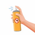 Hand holding Pest Control Spray, Mosquito Repellent Aerosol can. concept cartoon illustration vector on white background Royalty Free Stock Photo