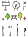 City elements flat style colorful vector icons Royalty Free Stock Photo