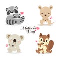 Cute animals for Mother`s Day. Animals mom and baby Royalty Free Stock Photo