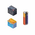 Battery Inside view in Dry Cell, Accu Wet and Dry Collection Icon Set. Concept in Isometric Cartoon Vector in white background