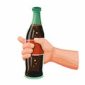 Hand holding Softdrink Cola, Soda drink in Glass Bottle Cartoon Realistic illustration Vector on white Background